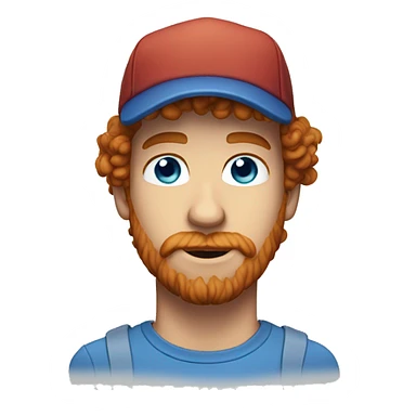 35 year old, male, short curly red hair, pale, beard, blue eyes, hat sticker