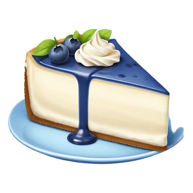 one slice of cheesecake with blue cream on top and blueberries without a plate sticker