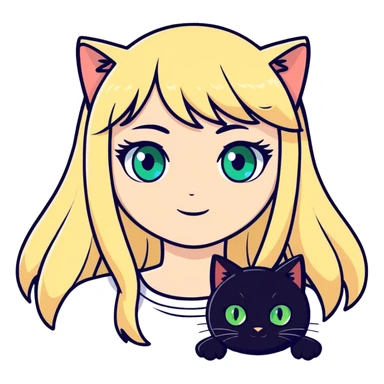 Black cat with green eyes and a blonde hair blue eye Russian girl sticker