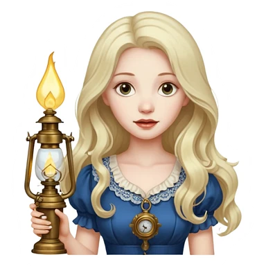 holding vintage gas lamp, female sticker