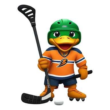 Strong Duck wearing orange jersey playing hockey sticker