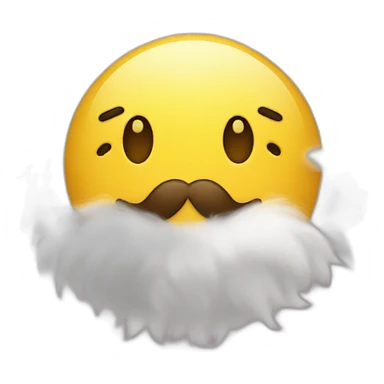 Yellow round face emoji with tongue out and fluffy mustache sticker