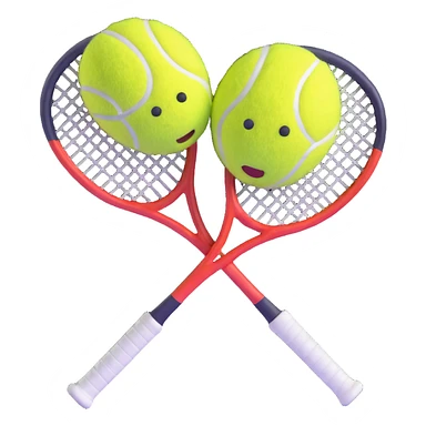 two tennis rackets facing each other with a brain emoji bouncing around between them, playful 3D emoji style sticker