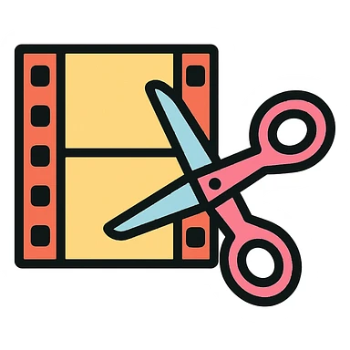 modern clean video editor icon with film strip and scissors sticker
