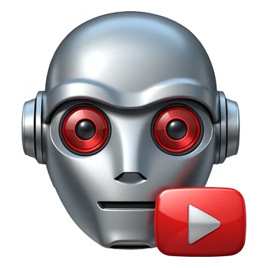 robot head next to a video play button sticker