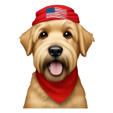 President Donald trump and wheaten terrier wearing a red bandana sticker