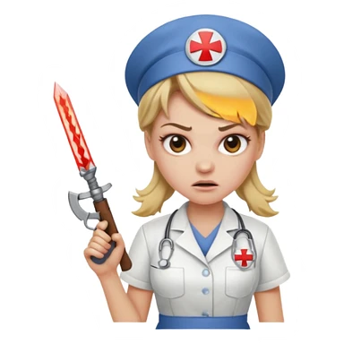 angry dark blonde nurse with a weapon sticker