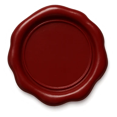 classic wax seal, deep red color, subtle shine, circular shape, slightly uneven edges, elegant and simple design sticker