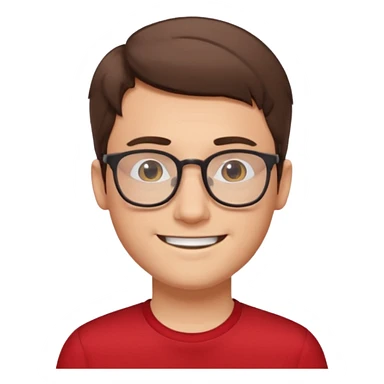 guy with short brown hair and glasses. he looks like a nerd. he is wearinf red sticker