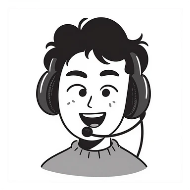 anime style laughing man with black hair, brown eyes, black beard wearing gaming headset sticker