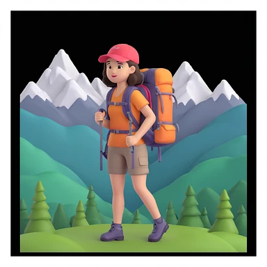 girl back packing mountains in background, close up pose sticker