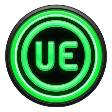 a logo of the letters UE with a neon green ring around the edge sticker
