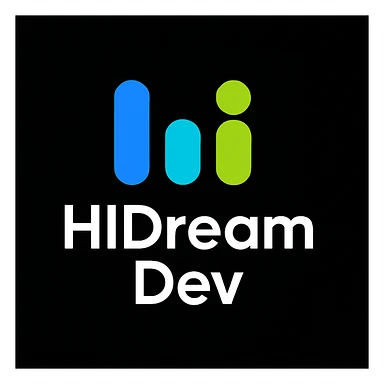 create high dream logo like this with text "HIDream Dev", black background  sticker