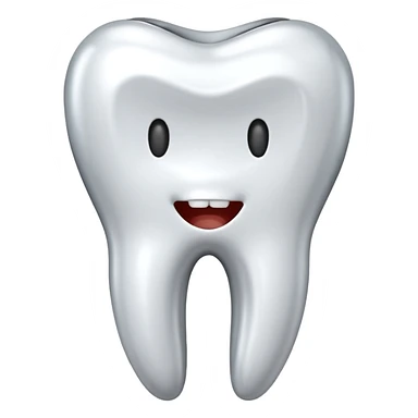 human tooth emoji, smooth chrome ceramic-metal texture, clean medical luxury aesthetic, isolated on white, no face sticker