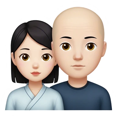 Dark hair Chinese girl loves bald white boy sticker