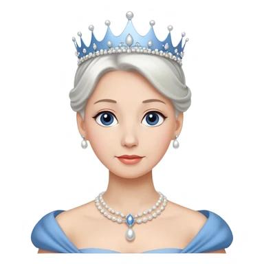 Queen with white bun hair – silver tiara, pearl necklace, elegant gown, blue dress sticker