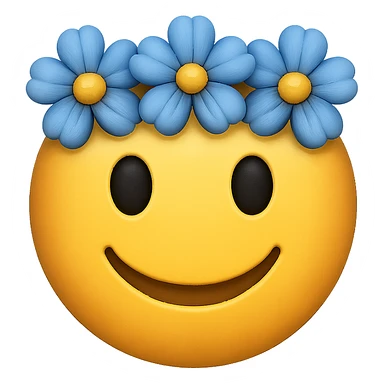 yellow face with blue flower crown emoji, digital illustration, remove background sticker