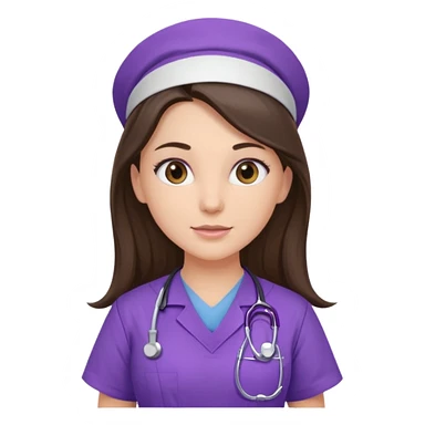 pretty brunette nurse with long hair in purple scrubs sticker