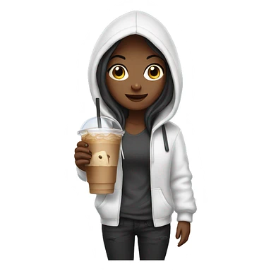 girl with hoodie holding an iced coffee sticker
