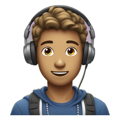 Teenage boy playing games on mobile phone while waering headphones sticker