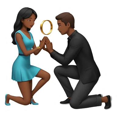 Silhouette of a man kneeling on one knee and offering a ring to a woman receiving it sticker