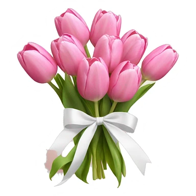 Pink tulip bouquet with white ribbon tied around it sticker