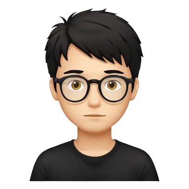 a light tan handsome boy with messy a black hair and spectacles. wearing a black tshirt sticker