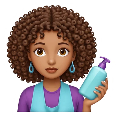 Menina na cor parda, com os cabelos bem cacheados e fazendo o movimento col produtos na mão limpando e cuidando do rosto sticker