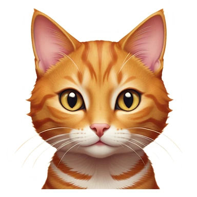 Cinematic Cute Ginger Tabby Cat Portrait Emoji, Head tilted playfully and inquisitively, sleek orange-brown fur with bold tabby stripes and a distinctive M-shaped marking on the forehead, sparkling amber eyes, Simplified yet irresistibly adorable features, highly detailed, glowing with a warm, friendly glow, high shine, affectionate and curious, stylized with a touch of whimsy, bright and endearing, soft glowing outline, capturing the essence of a mischievous yet loving kitten, so playful it feels like it could pounce out of the screen and into your arms! sticker