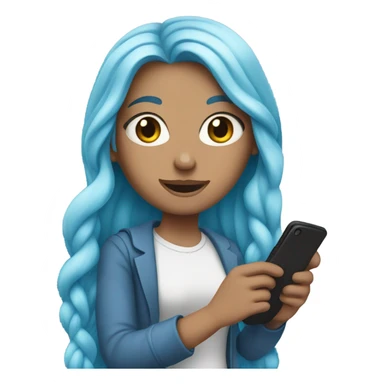 white girl with long blue hair holding a phone in her hands sticker