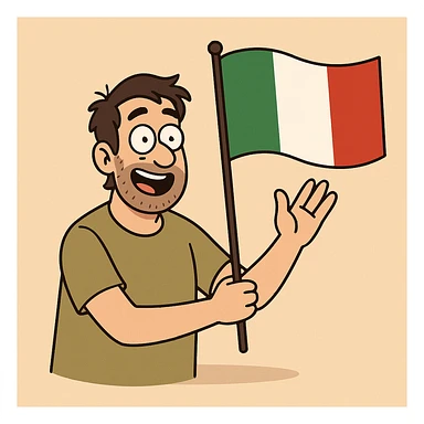 waving Italian flag with green, white, and red vertical stripes, no text, slight shadow, clean design sticker