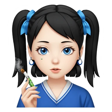 japanese schoolgirl with black twintails and blue eyes smoking a joint sticker