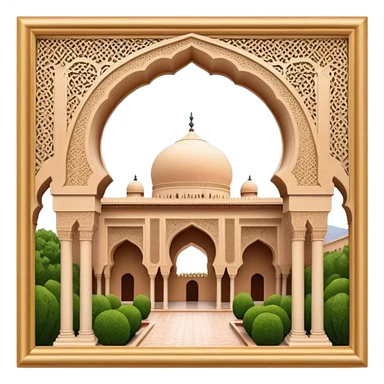 Cinematic Realistic Alhambra Landmark Emoji, capturing the intricate Moorish architecture, ornate arches. sticker