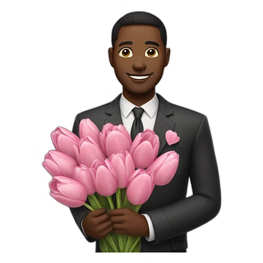 Black man holding Bouquet of pink tulips sticker