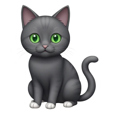 full body gorgeous solid dark grey cat with green eyes, white paws and white whiskers playing sticker