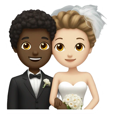 black man, afro hair, white woman, brown hair, hugging wedding sticker