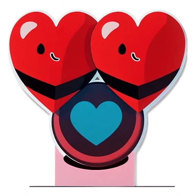 Two red heart shapes with 1982 enbedded sticker