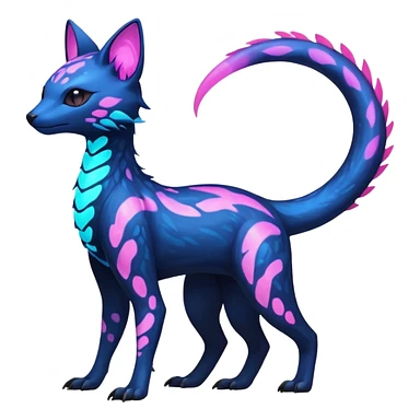 Rare realistic dark-neon glowing bioluminescent edgy badass epic pretty beautiful handsome gorgeous aesthetic colorful vibrant Vernid-Trico-species-Fakemon-creature by LiLaiRa, 4 legs, 1 tail, random markings, (full body) sticker
