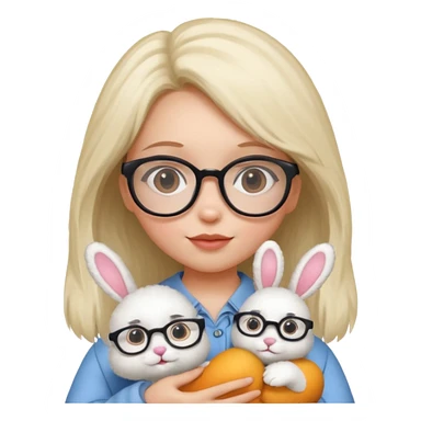 Girl with glasses → holding a toy rabbit sticker