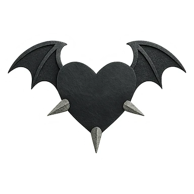 black gothic heart with metallic spikes and gothic bat wings, ornate, dark, elegant sticker