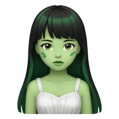 uma garota zumbi da pele verde com cabelo preto longo com franja e a roupa branca sticker