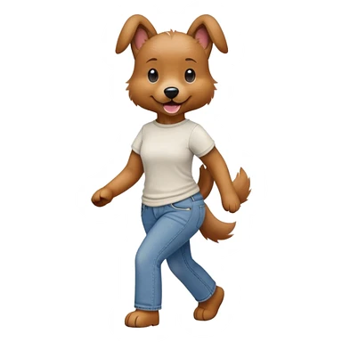 female dog anthropomorphised wearing jeans and a t-shirt walking upright sticker