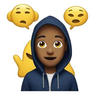 generate me a yellow emoji person wearing a navy blue hoodie which says GAP on it in big letters  sticker