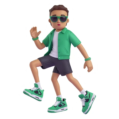 Jordan 4 Pine Green sneaker with arms, legs, and a cool facial expression with sunglasses sticker
