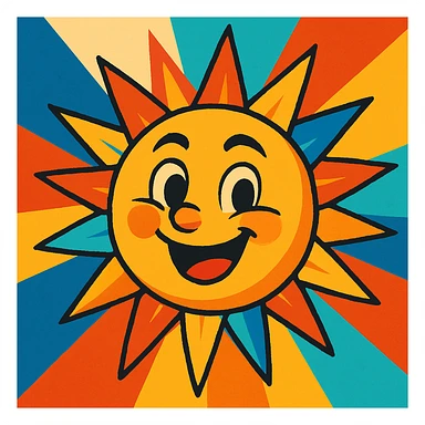 A sun depicted in a vibrant, colorful style with exaggerated features, giving it a lively and energetic appearance sticker