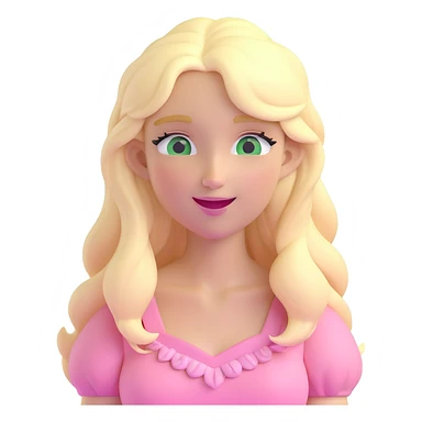 a 3d IOS realistic style emoji of a blonde with long hair and swamp eyes in a pink pastel dress winking sticker