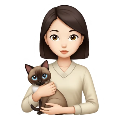 Dark brown haired Asian girl with a Siamese cat sticker