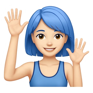 Woman with medium length blue hair doing jazz hands sticker