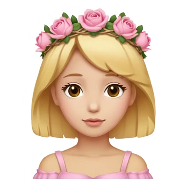 Light golden skin female, short honey-blonde hair, wearing a soft pink rose crown. sticker