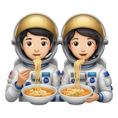 Asian astronaut couples eating noodles  sticker